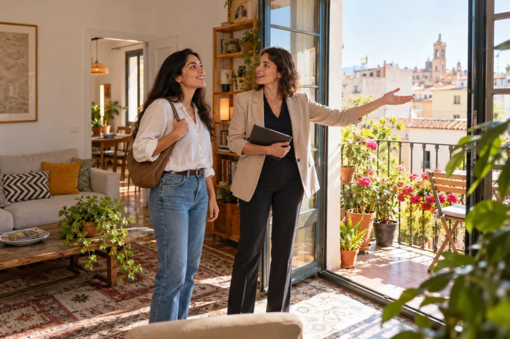 Visita a una vivienda para organizar el alojamiento en España