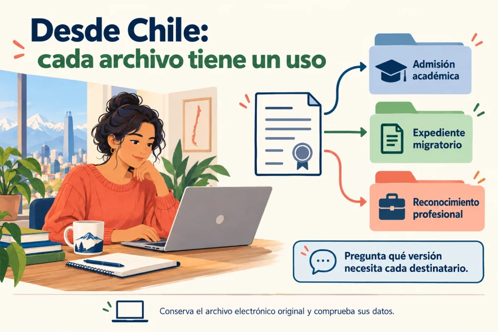 Desde Chile: distinguir el uso de un documento para admisión académica, expediente migratorio o reconocimiento profesional.
