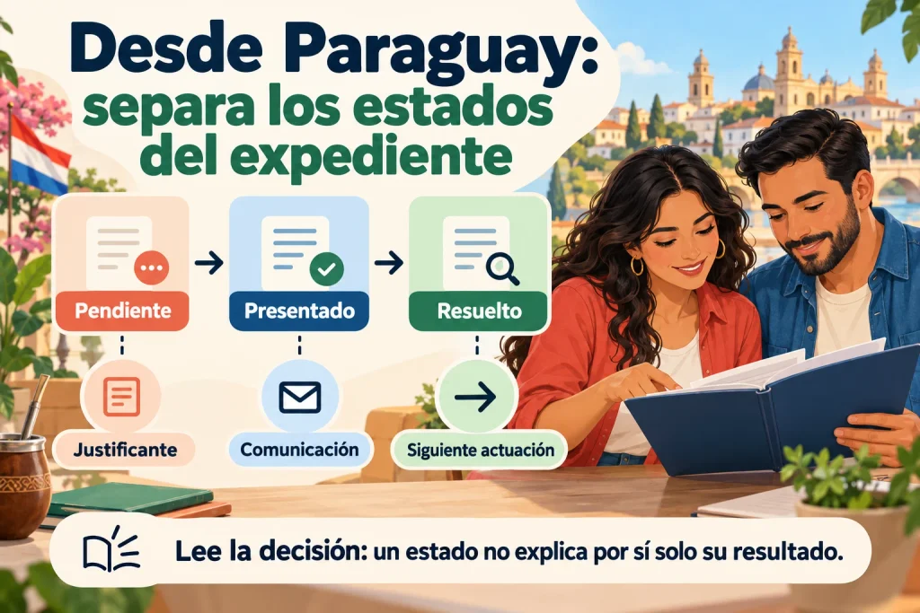 Desde Paraguay: distinguir expediente pendiente, presentado y resuelto, conservando justificantes y leyendo la decisión.