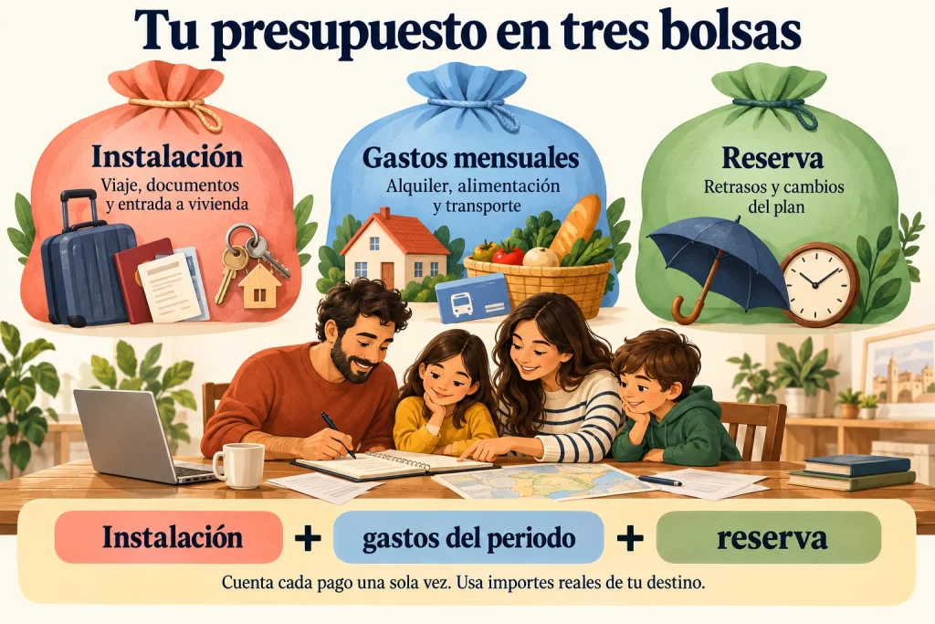 Presupuesto de llegada: separar instalación, gastos mensuales y reserva sin duplicar los pagos.