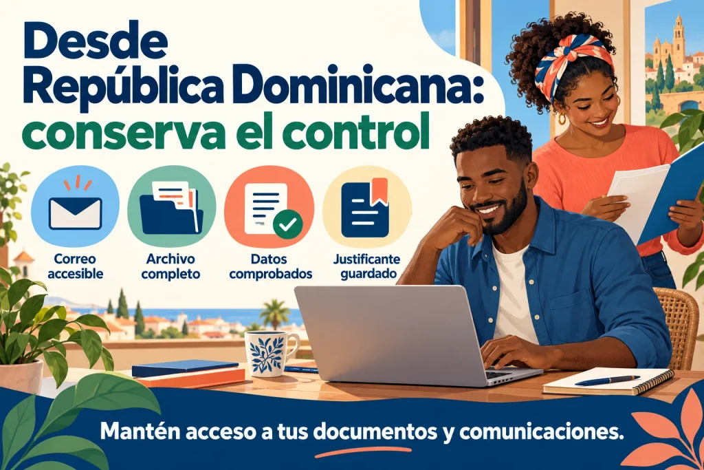 Desde República Dominicana: mantener correo accesible, archivos completos, datos comprobados y justificantes guardados.