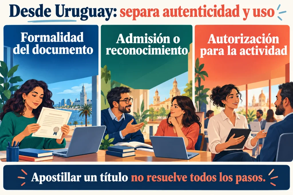 Desde Uruguay: diferenciar formalidad documental, admisión o reconocimiento y autorización para la actividad.
